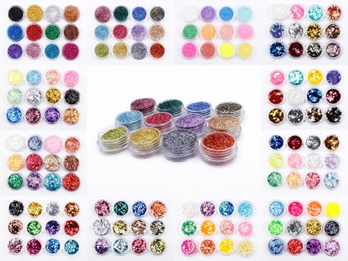 50 Randomly Mixed Glitter Pots, Fine, Chunky, Star, Heart, Diamond, Glitter Powder, Craft Glitter for Epoxy Resin, Body Nail, DIY Tumbler Painting Cards, Candel Wax Melt, Wedding Christmas Decoration