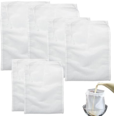 6pezzi Tessuto Filtrante in Nylon,Latte di Noci Riutilizzabili,Panno Filtrante a Maglia Fine,Sacchetto Filtrante con Coulisse,Facile da pulire,Per Caffè,Latte di Soia,Latte di Noce,Verdure