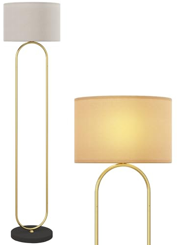 HOMCOM Lampadaire lampe sur pied de salon abat-jour en lin douille E27 style moderne lampadaire sur pied avec interrupteur pour salon et chambre 156 cm doré et noir