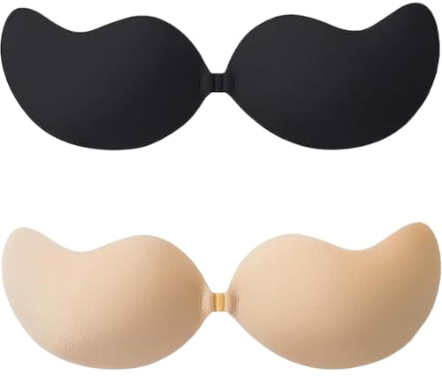 DILUSILK 2 Pairs Sticky Bra Push up Backless Dresses and Tops for Women | Reusable Invisible Strapless, For Low Cut Dresses, For Weddings, For Parties, For Dances
