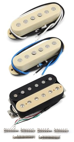 FLEOR Alnico 5 Staggered Pole Single Coil Pickups and High Output Humbucker Pickup SSH Set,Zebra
