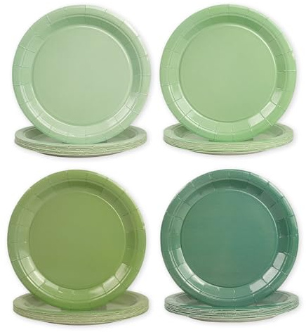 EVYIENEN 48 piatti di carta gradiente di colore verde salvia per feste, 4 motivi per Natale, compleanno, matrimonio, anniversario (23 cm)