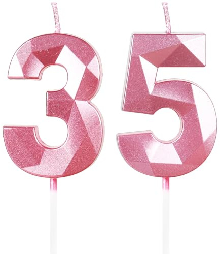 Yiran Pink 35th Birthday Candles, Number 35 Happy Birthday Candles, Pink Cake Topper Decorations for Birthday Party, Wedding Anniversary Celebration Supply for Girls Women
