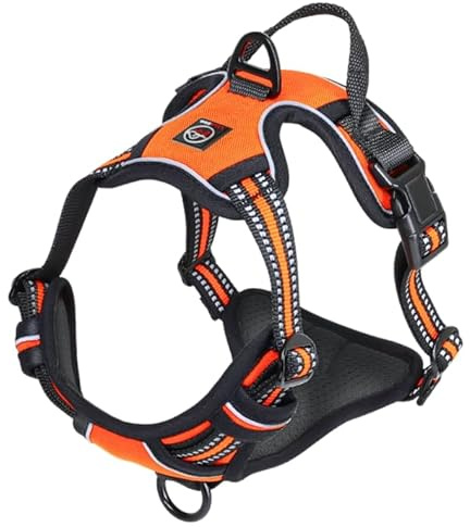 Lalazoo Hundegeschirr AntiZug Typ Guard Elite L Orange Verstellbares Hundegeschirr für kleine Hunde Reflektierend Wasserdicht Atmungsaktiv & Bequem Sicherheitsgeschirr mit Griff und stabilem DRing