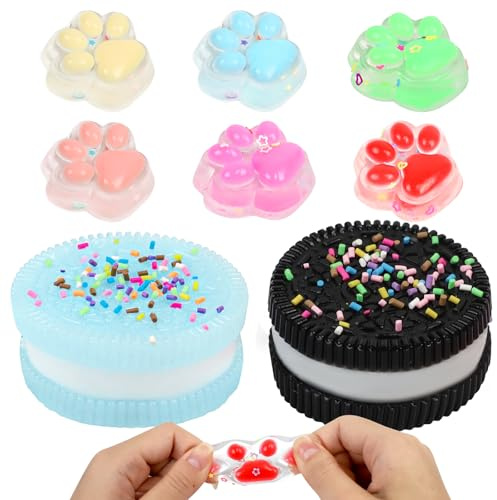 2 Pièces Biscuit Stress Relief Toy et 6 x Squishy Patte de Chat Jouet, Biscuits Anti-Stress Patte de Chat, Jouet Squishy Patte de Chat, Cat Paw Squishy, Jouets Biscuits Antistress