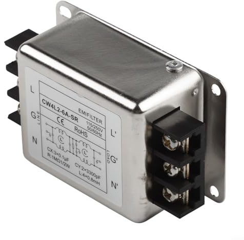 Filtro de fuente de alimentación monofásico de 2 etapas, carcasa de aleación de 250 V, supresión EMI, compatible con CW4L2 Series 3A/6A/10A/20A SR para industrial y electrónica (6A)