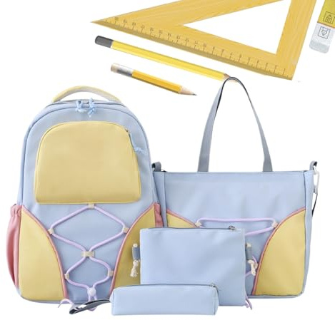 Skolryggsäck kapacitet bokväska pennskrin set | 4 st Gymnasieväskor För Tonåringar Flickor College Universitet Studier Skrivmaterial Läroböcker Socialt Klassrum Shopping