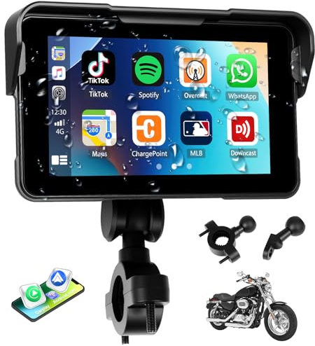 Zomolither Motorcycle CarPlay Screen with Wireless CarPlay Android Auto,5 Inch IP68 Waterproof HD Touchscreen GPS Navigation Motorbike Portable Car Stereo Support Bluetooth Tran,Siri Voice Control