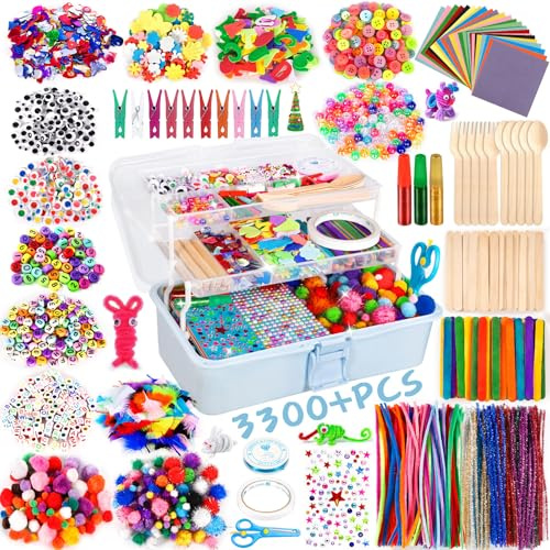 Purpledi 3300+ Pezzi Lavoretti Creativi, DIY Art Craft Set, Paillettes, Kids Mestiere Fai da Te Decorazioni Giocattoli, Giochi Creativi Bambini 3+Anni (A)