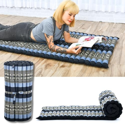 Leewadee Rollable Thai Mat 190 x 70 cm - Kapok Floor Mat for Sleeping, Massage & Meditation Futon Alternative