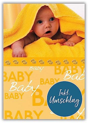 bsb Tarjeta de nacimiento para niña y niño – bonita tarjeta de cumpleaños con diseño de bebé – adorable tarjeta de feliz cumpleaños con sobre, tarjeta de felicitación de nacimiento en formato A4