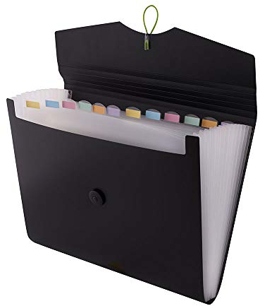 D.RECT 5580 Fächermappe Ordnungsmappe erweiterbar Dokumentenmappen 12 Fächer A4 Schwarz