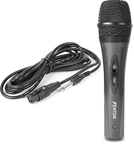 Fenton DM105 Wired Dynamic Microphone with On/Off Switch & 4m XLR to 6.3mm Jack Cable – Ideal Vocal Mic for Karaoke, DJ, PA, Stage & Live Performance