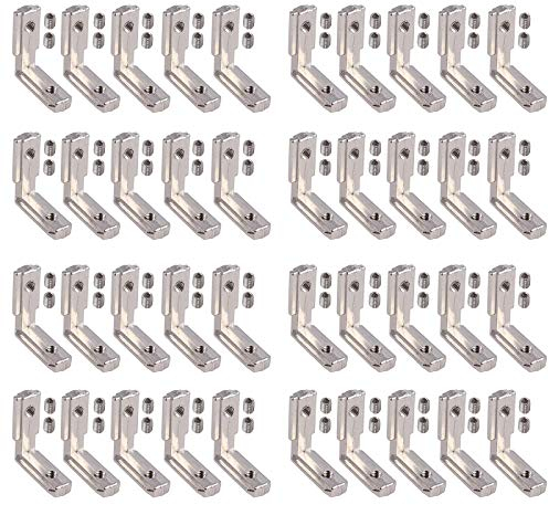 Justech 40 x T Slot T-Nut 90°L-Form Zinklegierung Profil EU-2020 Nut 6 Zinklegierung Klammern Inneneckverbinder Innenverbindung Winkelwinkel Eckverbinder mit Schrauben