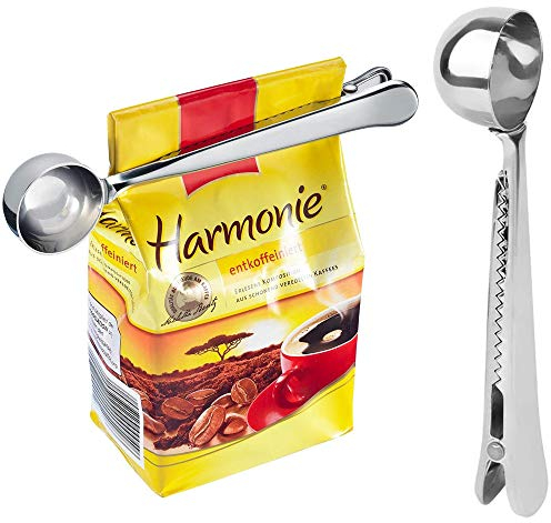 Cucchiaino da tè in acciaio inossidabile 2 in 1 Cucchiaio dosatore in acciaio inossidabile con clip per sigillatura Mestolo multifunzione per caffè da cucina