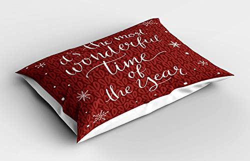 ABAKUHAUS Zitat Kissenbezug, Weihnachten und Schneeflocken, Dekorativer Standard King Size Gedruckter Kissenbezug, 80 x 40 cm, Weiß und Rot