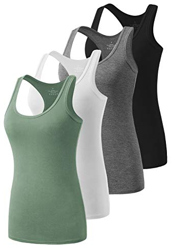 Ymmchy Workout Tank Top Damen Racerback Shirt Tanktop Unterhemd 4er-Pack Black/Gray/White/ArmyGreen S