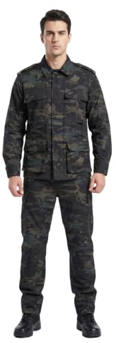 YUSHOW Conjunto de Ropa Militar para Hombre, Traje de Camuflaje para Airsoft, Caza, Escalada, Uniforme Táctico BDU con Chaqueta de Mangas Largas y Pantalón Militar para Paintball, M