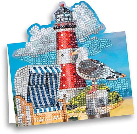 Ideen mit Herz Diamond-Painting-displaykort | 370 g/m² | 16,3 cm x 16 cm | inkl. kuvert och verktyg (mås med fyr)
