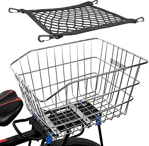 Cesta Trasera Bicicleta Acero Inoxidable 30L Trasera para Portaequipajes para Transportar los Enseres en un Portaequipajes con Accesorios de Montaje Cubierta Impermeable Red de Equipaje