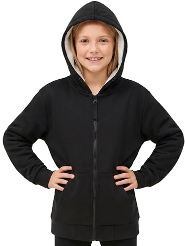 CityComfort Sweat à Capuche Enfant Zippé Veste Polaire Doublée Hoodie Pull Polaire Zippé Veste Fourrée Blouson Doublé Vêtement Hiver Chaud Enfant Ado 5-15 Ans (Noir, 7-8 Ans)