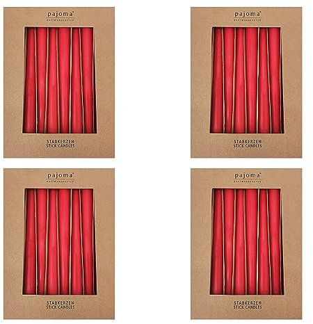 Stavljus set om 40 | röd | Höjd 25 cm ø 2,2 cm | brinntid 7 timmar – premiumkvalitet | enfärgade spetsljus | pajoma