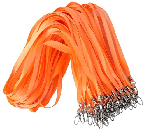 ROSSHINE 100pcs Orange Lanyards for Neck, Nylon Strap Lanyard | Badge Holders with Metal Swivel Hook for Keys ID Cards Name Tags Ideal for Offices Staff Student Doctors Visitors
