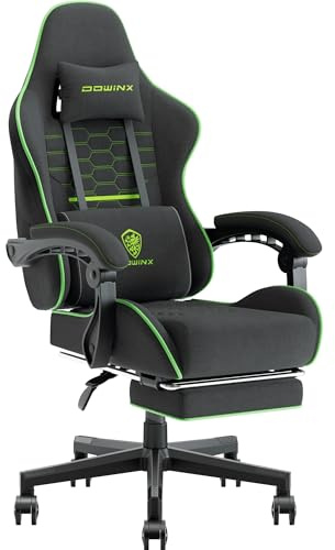 Dowinx Gaming Chair for Adults, Ergonomic Computer Chairs with Footrest, PC Office Chair with Massage, Up to 150Kg, Black&Green