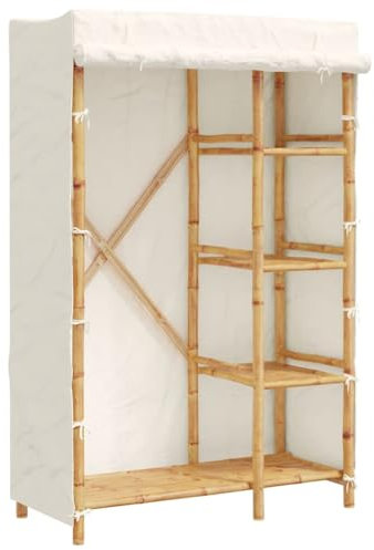 vidaXL Kleiderschrank, Garderobenschrank mit 4 Ablagen, Stoffschrank für Schlafzimmer, Faltschrank Dielenschrank Schrank, Bambus Stoff