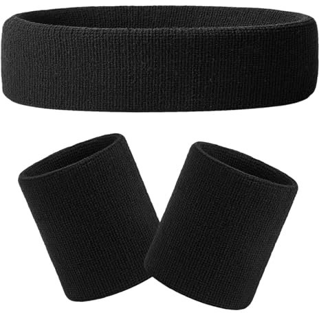 3 Stück Schweißbänder Handgelenk Schweißbänder Stirnband Set Sport Wristbands Headbands, Sport Schweißband Stirnbänder Set für Fußball Basketball Tennis - Schwarz