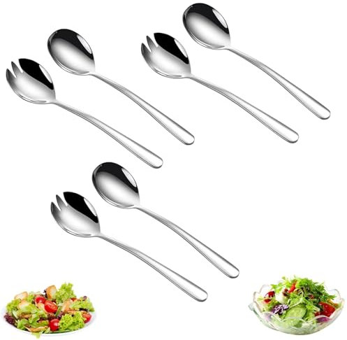 Exsbtay 6 Pezzi Posate da Insalata Set, Cucchiaio da Insalata, Forchetta da Insalata, Cucchiai in Acciaio Inox, Kit de Posate da Insalata,Adatto per Cucina,Hotel,Ristorante,Festa