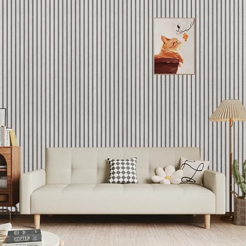 Pamatio Wooden Slats Wallpaper Grey Non-Woven Stylish Natural Wood Grain Effect Wallpaper Roll Wood Stripe Modern Retro Feature Living Room Wall, 53 X 950cm