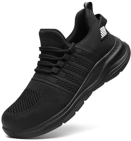 LUPWEE Safety Trainers for Men Women Slip Resistant Steel Toe Cap Trainers,Comfortable Lightweight Puncture Proof Safety Work Shoes Construction Work Utility Shoes, Black 47
