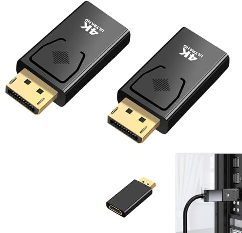 2 Pezzi Adattatore DisplayPort a HDMI 4K, Connettore Maschio DP a Femmina, Display Port HDMI Cavo Adatto per TV, HDTV, Monitor e Proiettori, Compatibile con PC e Laptop, Plug & Play, Design Compatto