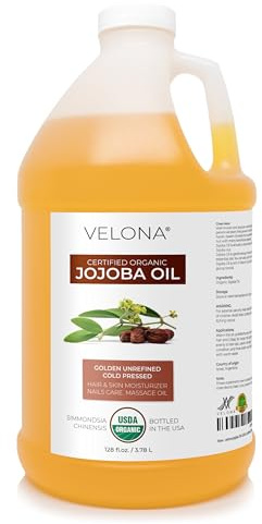 velona Jojoba Oil USDA Certified Organic - 1 Gallon / 128 Fl Oz | 100% Pure and Natural | Golden, Unrefined, Cold Pressed, Hexane Free | Moisturizing Face, Hair, Body, Skin Care