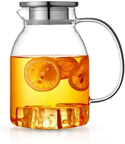 Brocca per acqua, teiera in vetro con coperchio, bricco per ghiaccio e manico, brocca in vetro borosilicato resistente al calore per tè/acqua calda fredda/vino ghiacciato, caffè, latte e succo, brocc