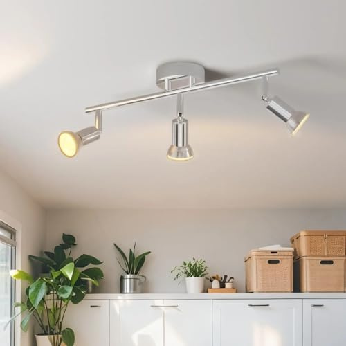 LVWIT LED-taklampa 3 strålkastare, GU10 förzinkade silverfärgade inomhuslampor, takstrålkastare för vardagsrum, metallram (ingen glödlampa)