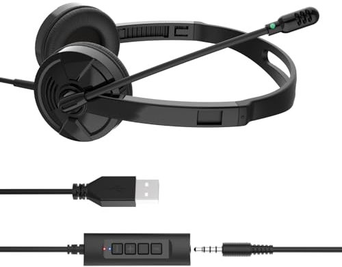 Casques USB avec microphone et bandeau réglable pour les cours en ligne, la maison, le bureau, casque confortable à porter