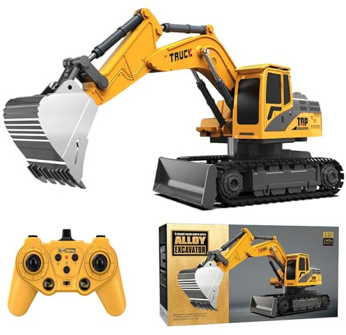 BORSCELLOR Giocattoli Escavatore Telecomandato per Bambini, 2 in 1 RC Scavatore Trattore con Bulldozer, 2.4Ghz Veicoli da Costruzione Giocattoli Auto con Luci e Musica per Bambini 3 4 5 6 7 8-12 Anni