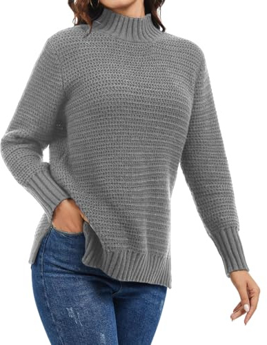 Rayson Jersey Mujer Invierno Grande Pullover Suéter con Cuello Redondo Manga Larga Casual Jersey de Punto con Abertura Lateral