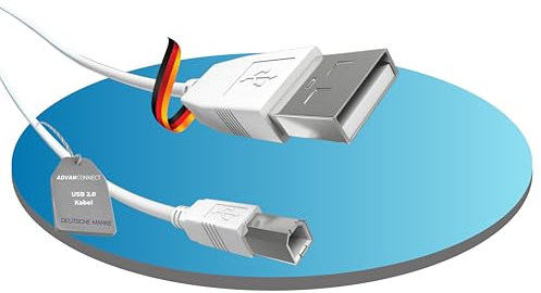 ADVANconnect Câble d'imprimante USB, type A vers B, câble haute vitesse 2,00 m, câble de connexion scanner et imprimante, câble de connexion, USB 2.0, transfert de données 480 Mo/s, blanc