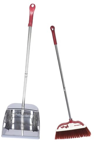 PACKOVE Escoba y Recogedor de Basura de Acero Inoxidable con Mango Ergonómico Cepillo de Cerdas Suaves para Limpieza Doméstica para Hogar y Habitaciones