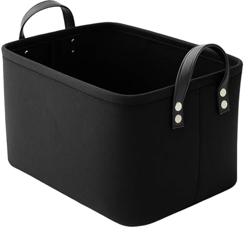 EujRcf Black storage basket, 31 * 21.5 * 19CM black basket, black storage box With Handle, felt basket, Foldable Open BinsStorage Bins Clothes Boxes,Fabric box for Living Room