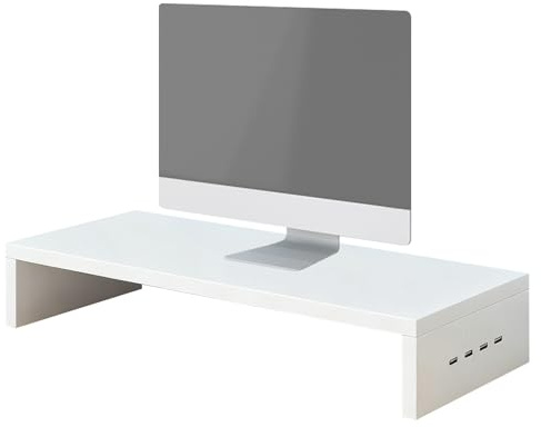 Skrivbordsmonitorhöjare – upphöjd datorskärmshylla med 4 USB