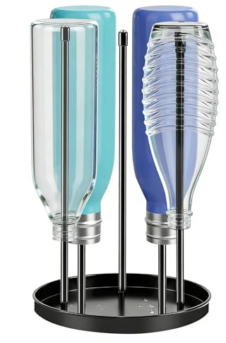 Rlssaki Scola Borracce da Lavandino, Portabottiglie Scolabottiglie da Cucina, Scola Bottiglie in Acciaio Inox, Scolabiberon con Vassoio Antigoccia, Scolapiatti da Biberon, per 5 Bottiglie (Nero)