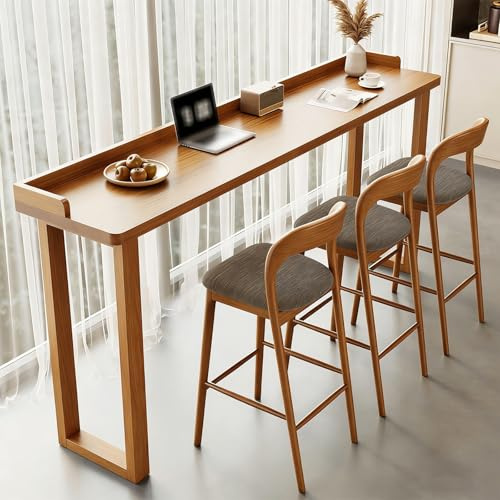 Köksbartabell i Bartabellhöjd, Massiv Trä Hög Bartabell för Kaffe, Väggmonterad Hög Bord för Balkong, För Kök, Café, Liten Utrymme(Beige,160x40x105cm/63x16x41in)
