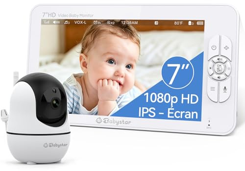 Babystar Babyphone mit Kamera 7 Zoll 1080P HD Video Babyphone ohne WLAN mit Kamera und Audio, Infrarot Nachtsicht, Zwei-Wege-Audio-und VOX-Modu, 4000 mAh Akku, Temperatur, 300M Reichweite
