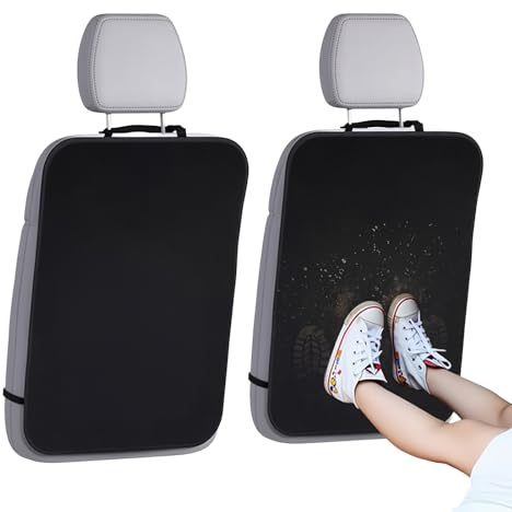 HSHTAM 2 PCS Car Seat Protectors, Kick Mats Back Seat Protector for Kids Anti Dirty Back Seats Protector Backseat Kick Mat with Adjustable to Prevent Dirt