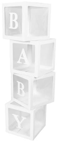 Aolidsive 4 Piezas Caja de Globos Transparente Caja de Globos de Papel Decoración con Letras de de Propuesta Minimalista para Decoración de Exhibición de Fiesta de Confesión de Baby Shower (WHITE)