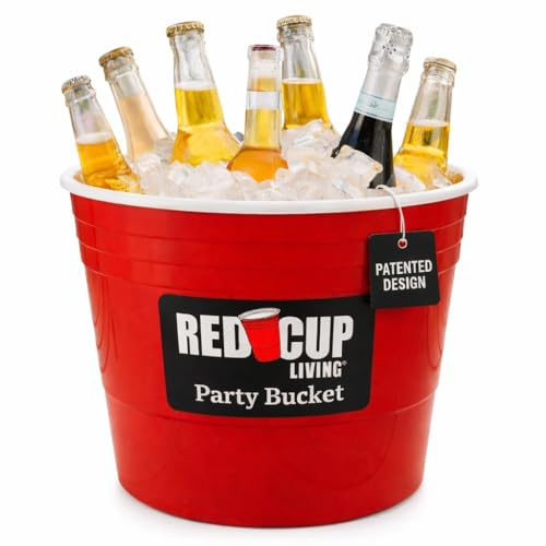 Red Cup Living Large Party Ice Bucket, 201 oz Insulated Drink Cooler for Parties, Bar & Kitchen, Durable Plastic Beer, Wine & Champagne Beverage Tub for Holiday
